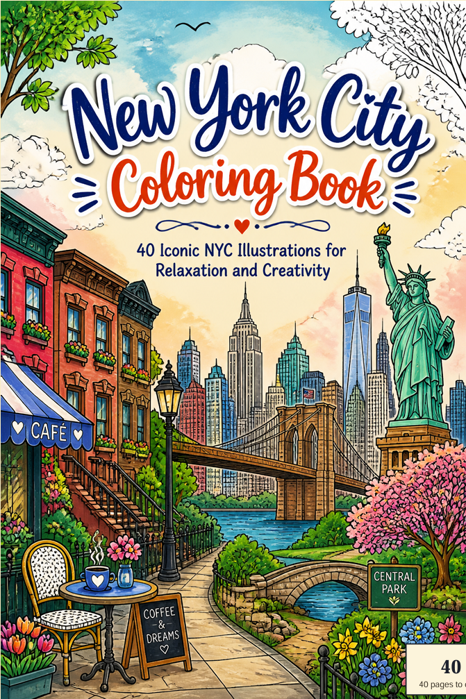 New York City Coloring Book: 40 Iconic NYC Illustrations for Relaxation and Creativity