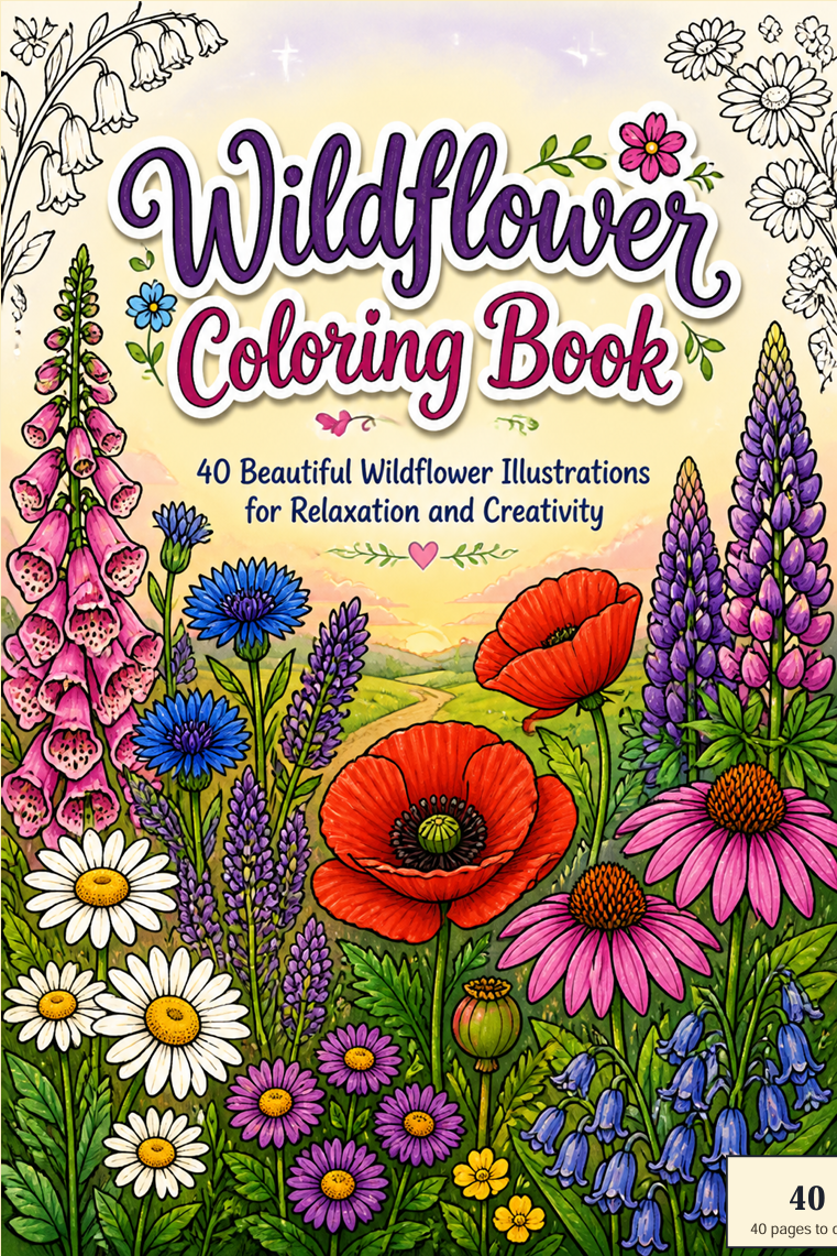 Wildflower Coloring Book: 40 Beautiful Wildflower Illustrations for Relaxation and Creativity