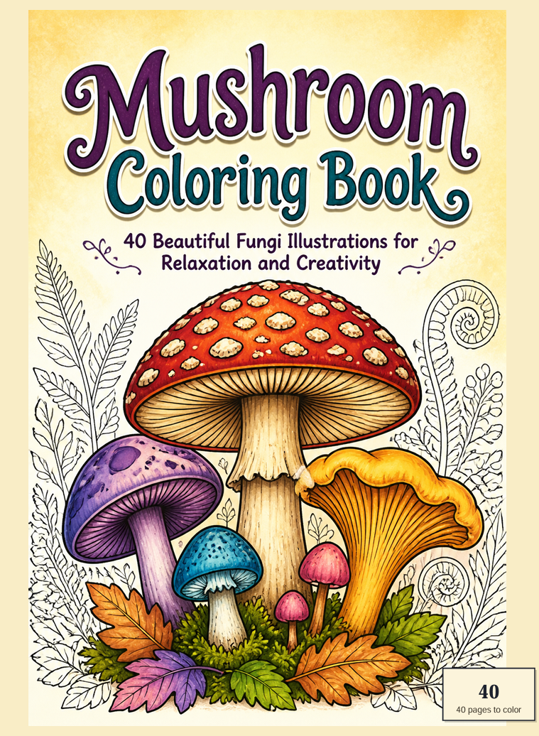 Mushroom Coloring Book: 40 Beautiful Mushroom & Fungi Illustrations