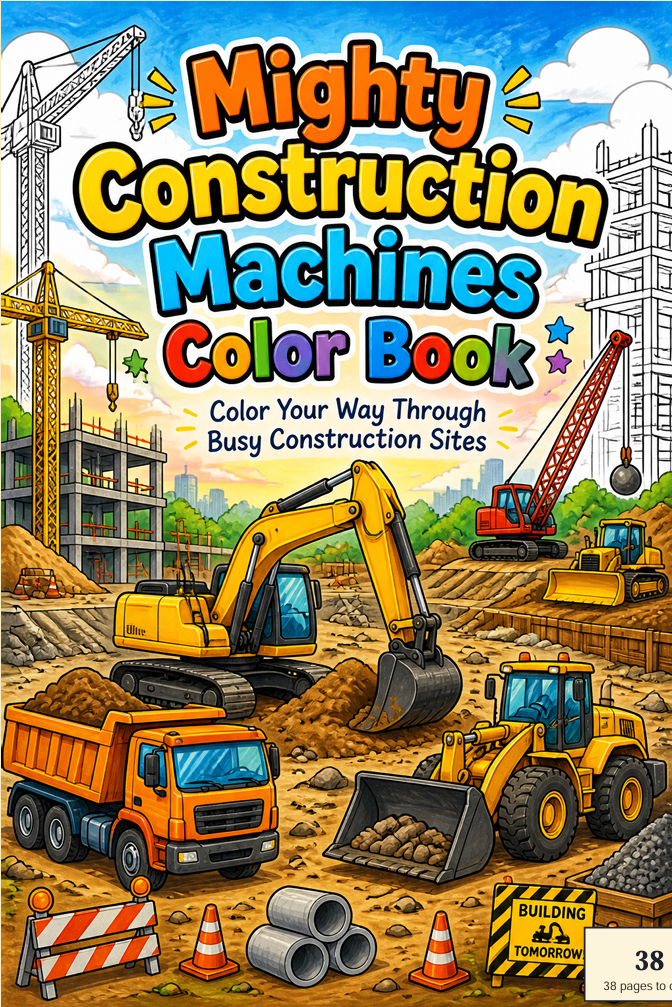 Mighty Construction Machines Color Book: Color Your Way Through Busy Construction Sites