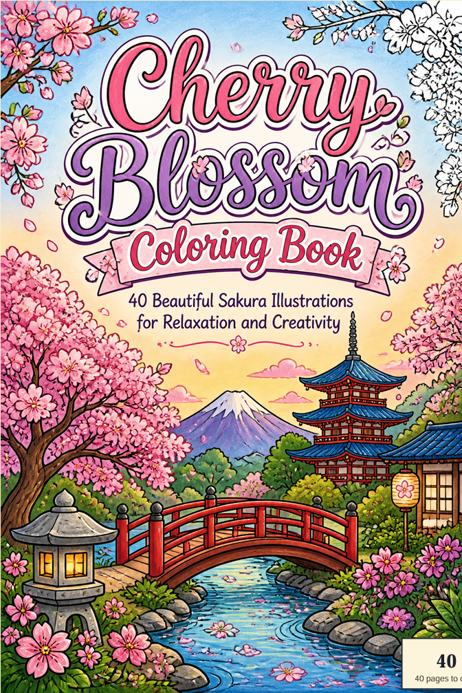 Cherry Blossom Coloring Book: 40 Sakura Illustrations for Relaxation and Creativity